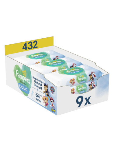 Pampers Harmonie Aqua Paw Patrol мокри почистващи кърпички за деца 432 бр.