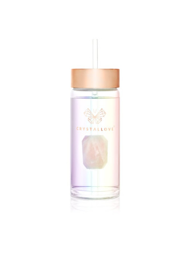 Crystallove Clear Quartz Straw Water Bottle стъклена бутилка за вода със сламка Hologram - Rose Quartz 400 мл.