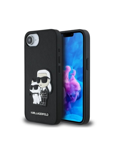 Оригинален кейс Karl Lagerfeld Saffiano Karl and Choupette, За iPhone 16e, Черен