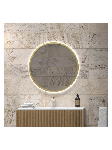 Огледало за баня 80 см с лед осветление и златна рамка SHARON