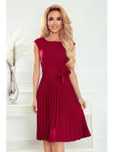 Елегантна миди рокля с къс ръкав в цвят бордо 311-11