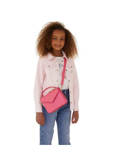 Детска кожена чанта за момиче в цвят корал Guess