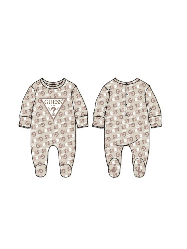 Бебешки памучен гащеризон в бежов цвят с лого Guess