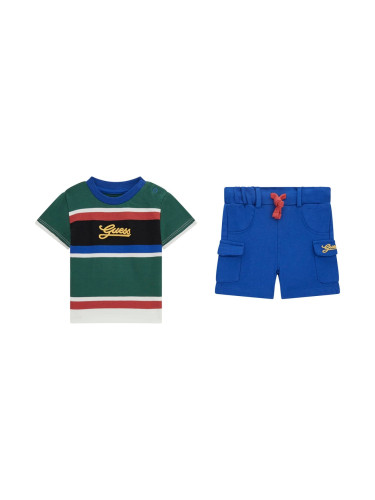 Бебешки комплект на райе в зелен цвят Guess