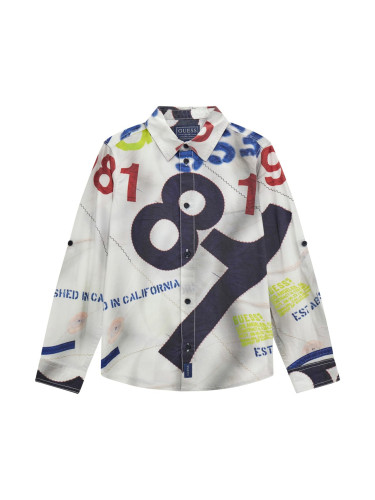 Детска спортно-елегантна риза в бял цвят с цветни щампи Guess