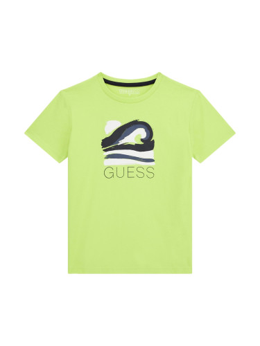 Детска тениска в цвят лайм със синя щампа Guess