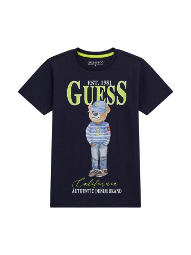 Детска тениска в тъмносин цвят с надпис Guess