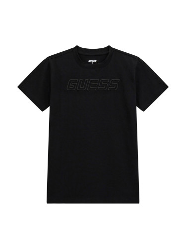 Детска тениска в черен цвят с релефен надпис Guess