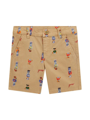 Детски панталон в бежов цвят с щампа на мечета Guess