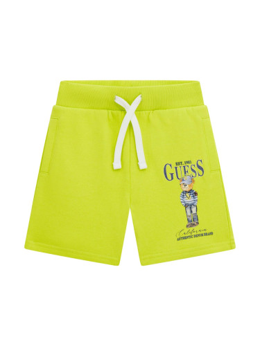 Бебешки къс панталон в цвят лайм с щампа мече Guess