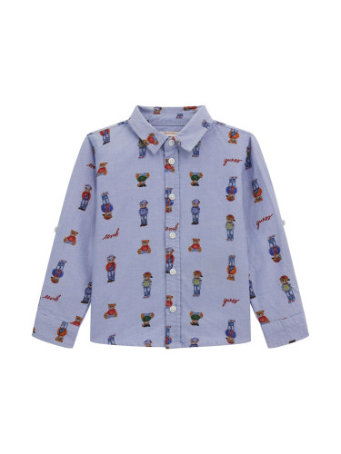 Детска риза в син цвят с бродирани мечета Guess