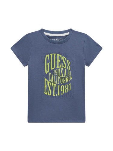 Детска тениска в син цвят с надписи Guess