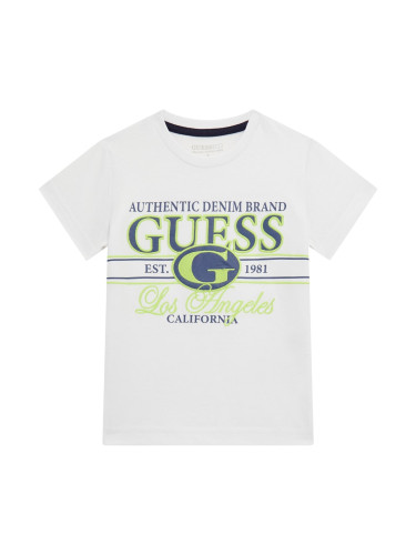 Бебешка тениска в бял цвят с бродирани надписи Guess