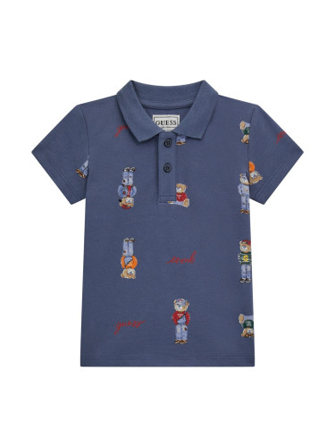 Бебешка блуза с яка в тъмносин цвят и цветна щампа на мечета Guess