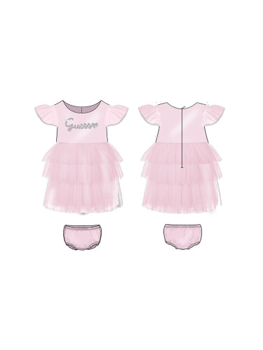 Бебешка рокля в розов цвят с тюл и надпис Guess