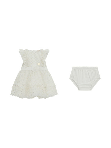 Детска рокля с тюл в цвят екрю на точки Guess