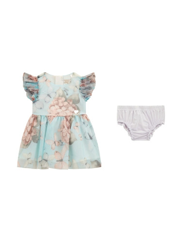 Бебешка рокля в син цвят с флорални щампи Guess