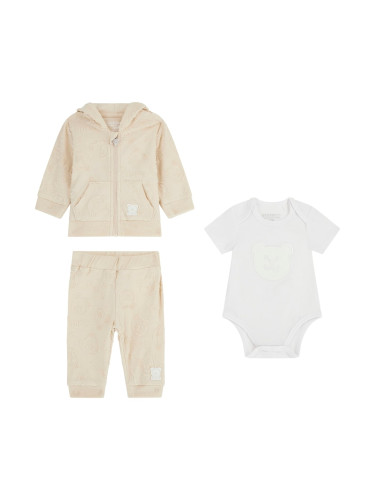 Бебешки спортен сет от три части в бежов цвят с релефни мечета Guess