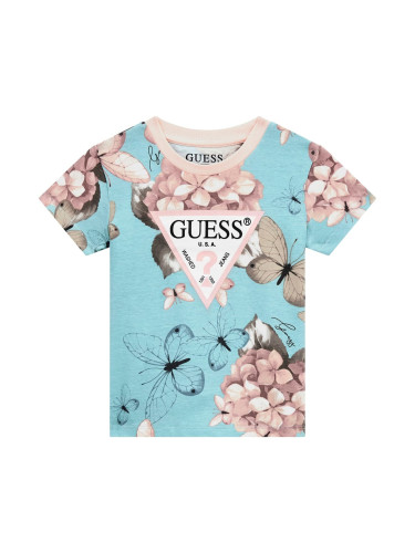 Детска блуза с пеперуди и лого в светлосин цвят Guess