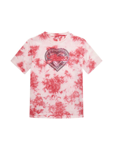 Детска блуза с къс ръкав и пайетено лого Guess