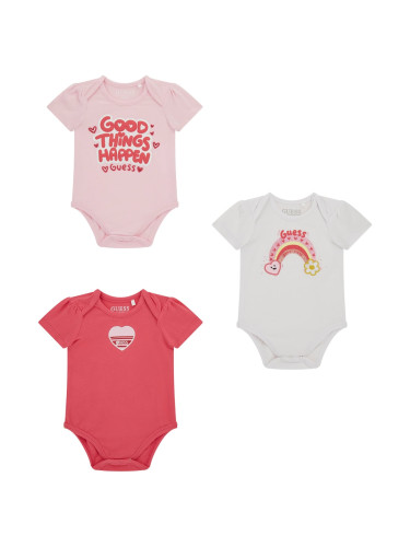 Бебешки комплект бодита в розов цвят с щампи Guess