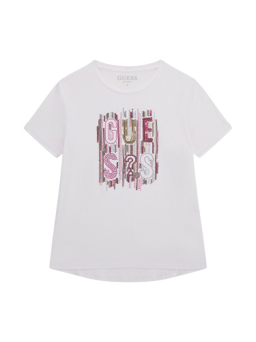 Детска блуза в бял цвят с пайетено лого Guess