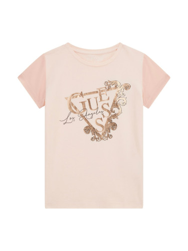 Детска блуза в светлорозов със златно лого Guess