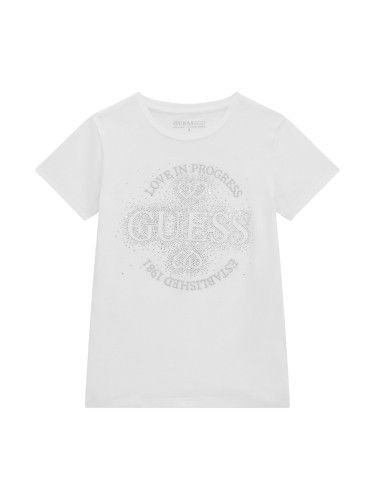 Детска блуза в бял цвят със сребърни камъни Guess