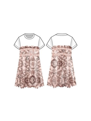 Детска комбинирана рокля с тюл в розов цвят с фигурални мотиви Guess