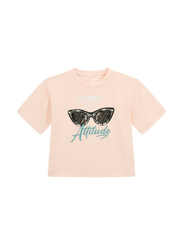 Детска тениска в светлорозов цвят с щампа Guess