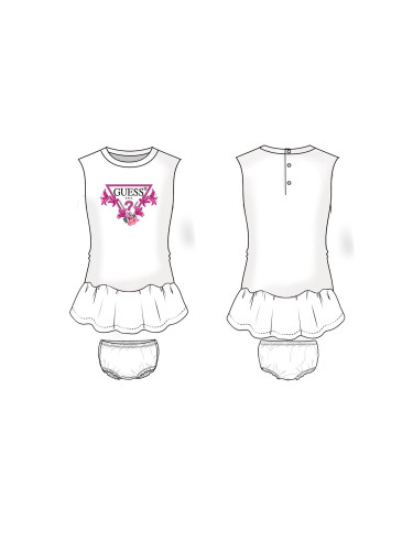 Бебешка рокля в бял цвят с лого и цветя Guess