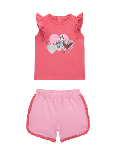 Бебешки комплект от къс панталон и блуза с къдри на ръкавите Guess