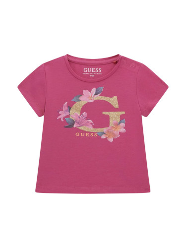 Бебешка блуза с къс ръкав в цвят малина Guess