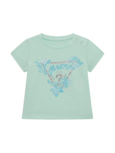 Бебешка блуза с къс ръкав в цвят мента Guess