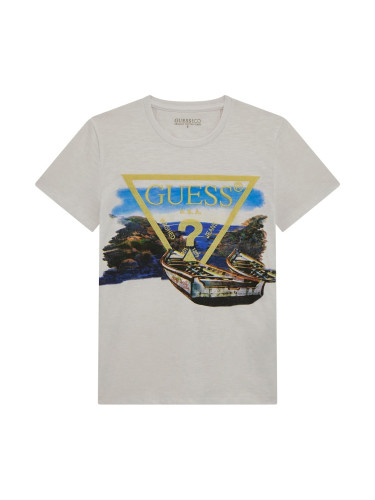 Детска тениска в бял цвят с щампа и лого Guess