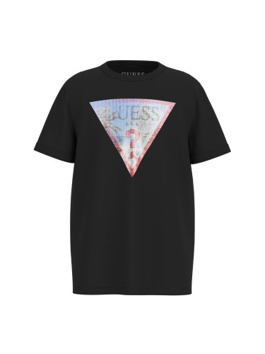 Детска теника в черен цвят с лого и щампа Guess