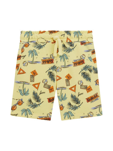 Бебешки памучни панталони в жълт цвят Guess