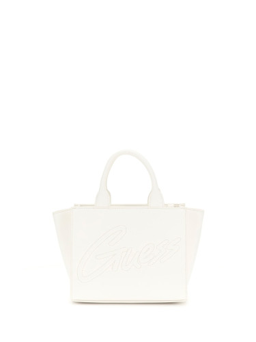 Бяла чанта с къса дръжка и 3D лого Guess