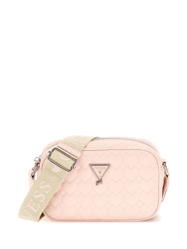 Малка кожена чанта с дълга дръжка в светлорозов цвят Guess