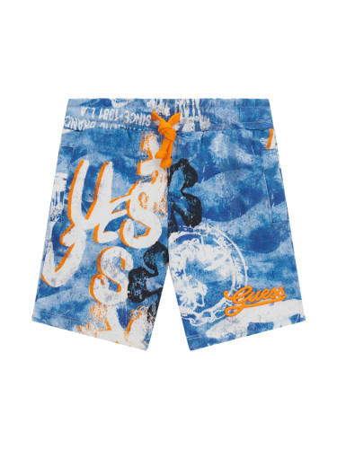 Бебешки къс панталон с преливащи сини цветове и надпис Guess