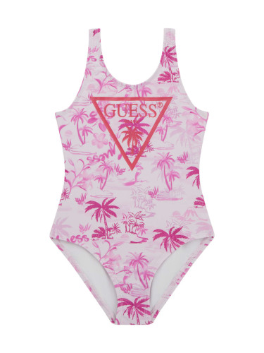 Детски цял бански в розов цвят с палми Guess
