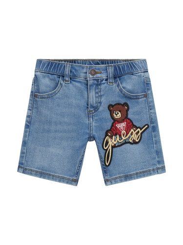 Детски дънки в светъл деним с мече и надпис Guess