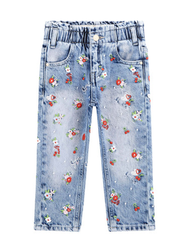 Бебешки дънки в светъл деним с бродерии на цветя Guess