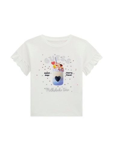 Бебешка тениска в бял цвят с цветна щампа Guess