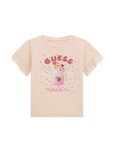 Детска тениска в светлорозов цвят с цветна щампа Guess