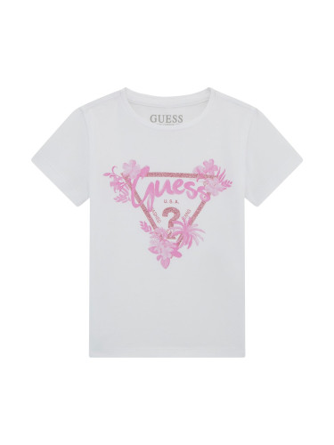 Детска тениска в бял цвят с розово лого Guess