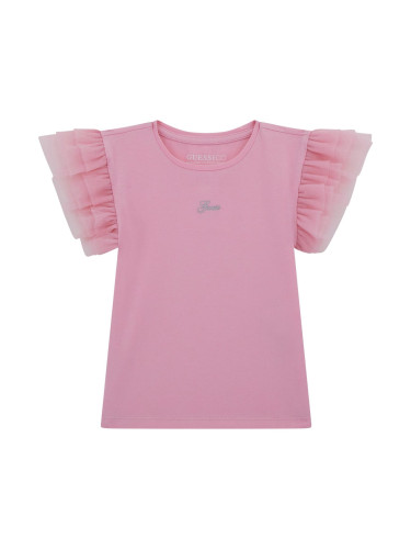 Бебешка тениска в розов цвят с надпис Guess