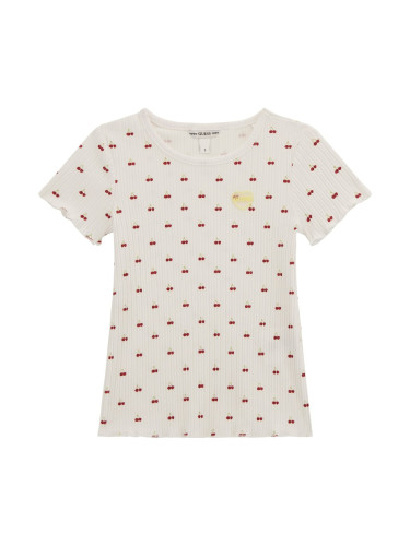 Детска рипс тениска в бял цвят с черешки Guess