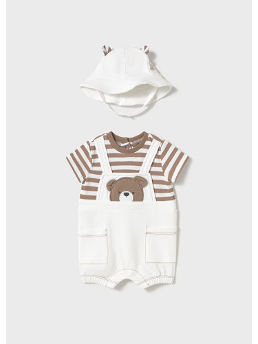 Бебешки гащеризон на райе в бежов цвят с мече Mayoral