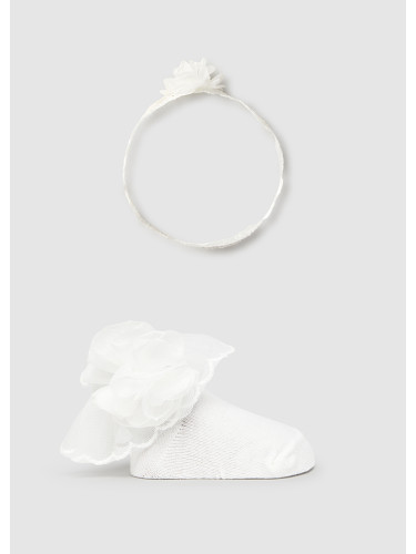 Бебешки комплект официални чорапи и лента за глава в бял цвят Mayoral